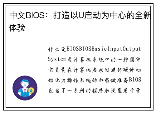 中文BIOS：打造以U启动为中心的全新体验
