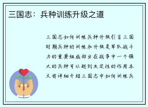 三国志：兵种训练升级之道
