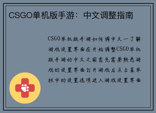 CSGO单机版手游：中文调整指南